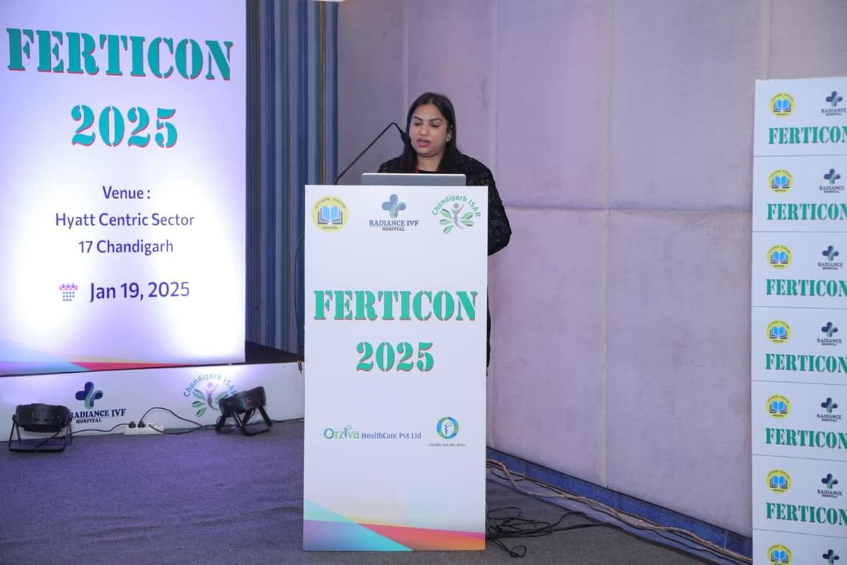 Dr. Ratika Jindal presenting as faculty at FERTICON 2025, Hyatt Centric Chandigarh