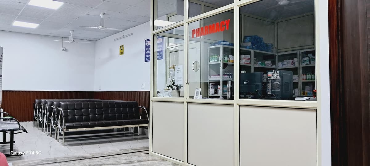 In-house pharmacy counter and waiting area