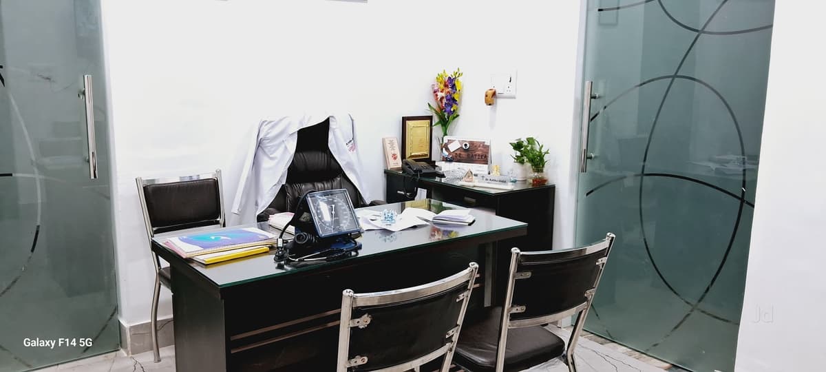 Doctor consultation cabin with desk and medical equipment