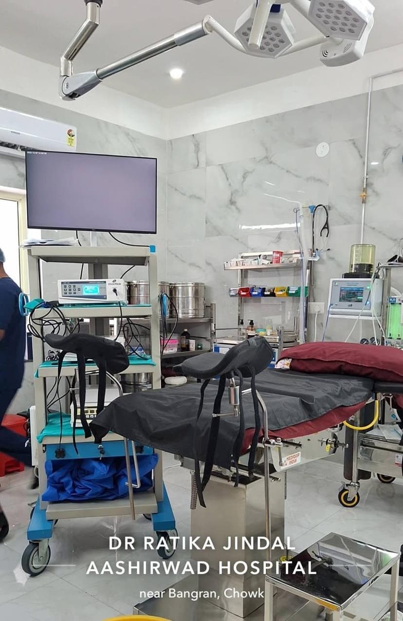 Modern operation theatre with laparoscopic equipment at Aashirwad Hospital